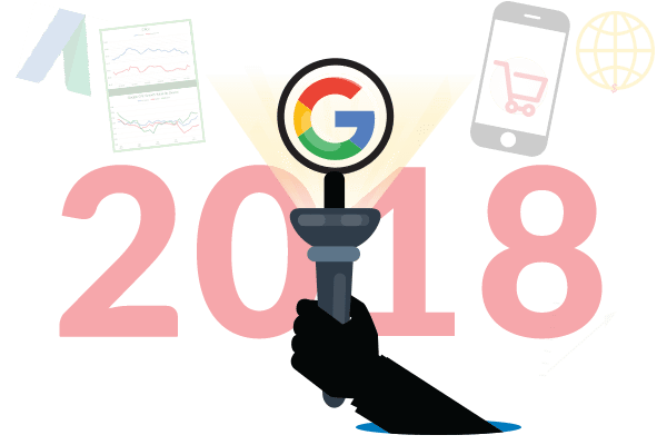 Graphic of a hand holding a trophy with the Google logo with 2018 in the background.
