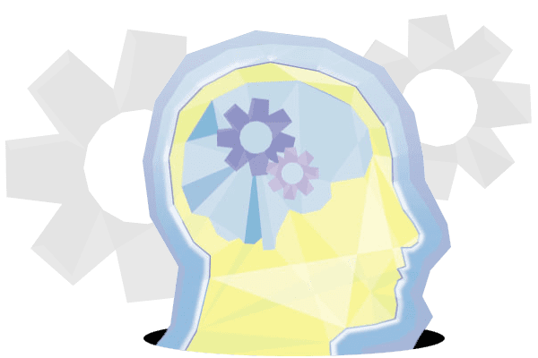 Head with gears in brain.