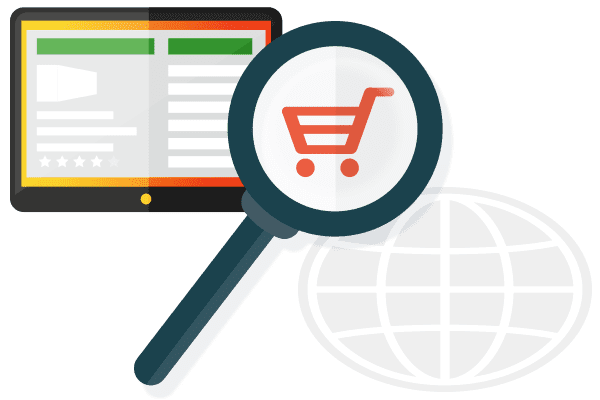 Amazon shopping icon with magnifying glass