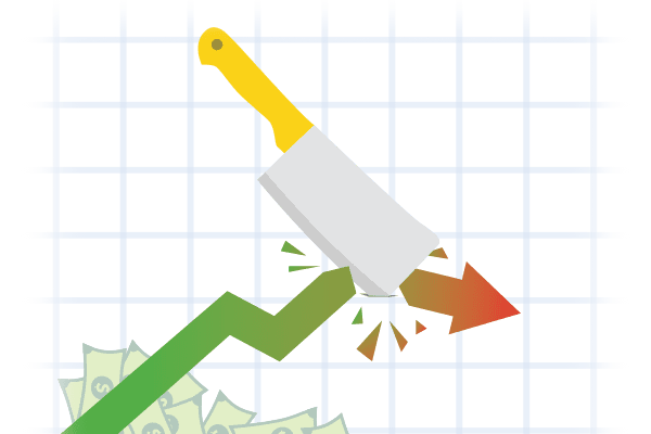 Butcher knife cutting progress line in half.