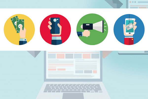 4 icons overlay on computer graphic