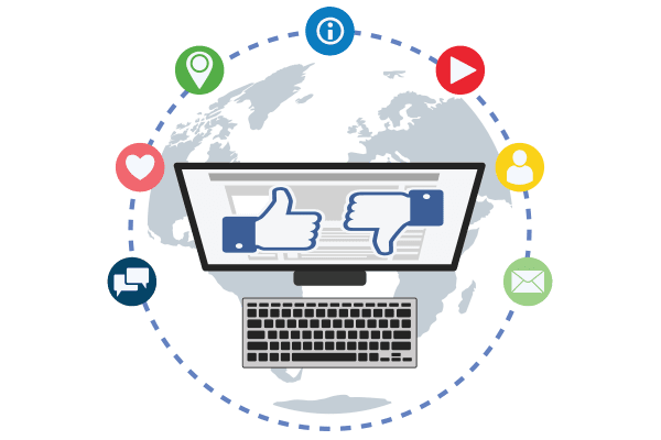 Facebook like and dislike icons on a computer screen