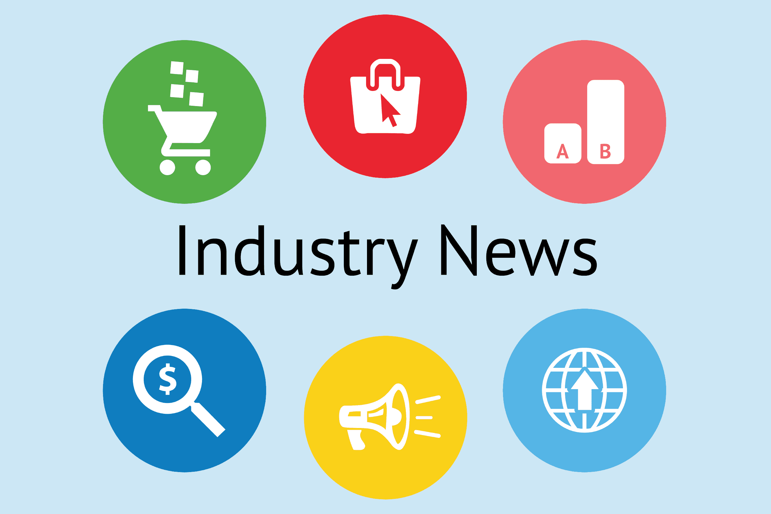 text Industry News surrounded by ecommerce icons