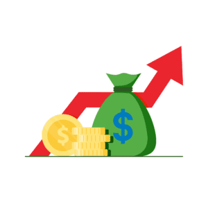 graphic of money in front of a chart trending up