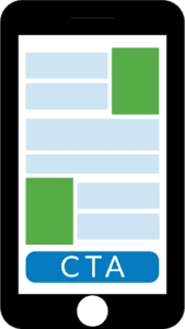 cell phone display webpage with image attributes and call to action at the bottom