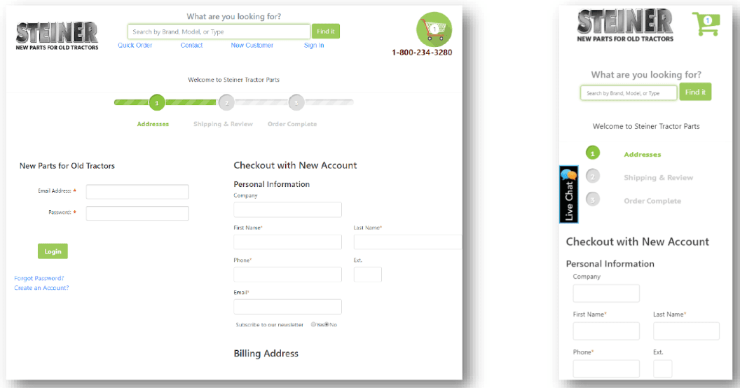 screenshot of checkout pages on desktop and mobile how they originally appeared