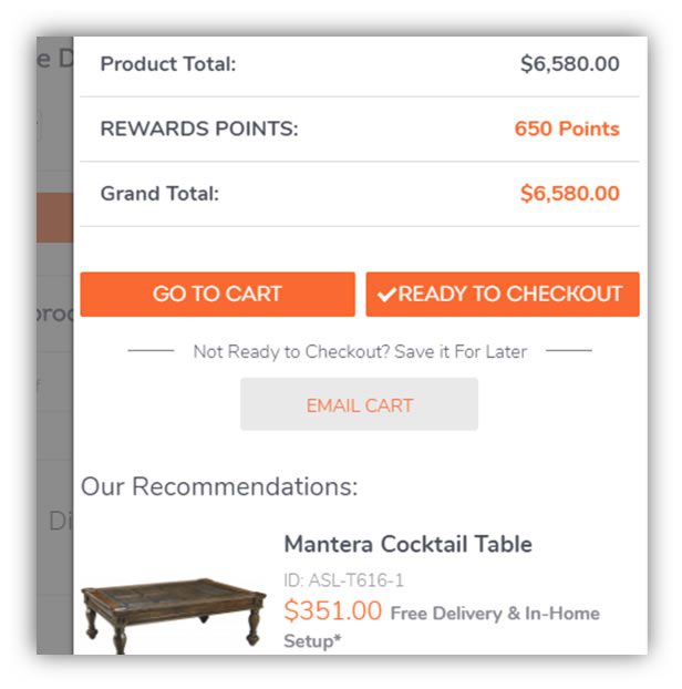 screenshot of checkout page with prominent email cart button