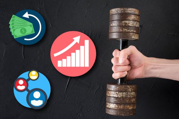 Hand lifting weights, showing power