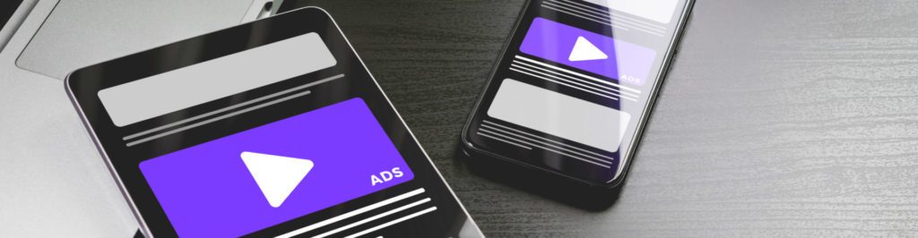 Programmatic Native Advertising - online targeting, ads marketing strategy. Advertising media banner block on sites and social networks on the screens of mobile gadgets