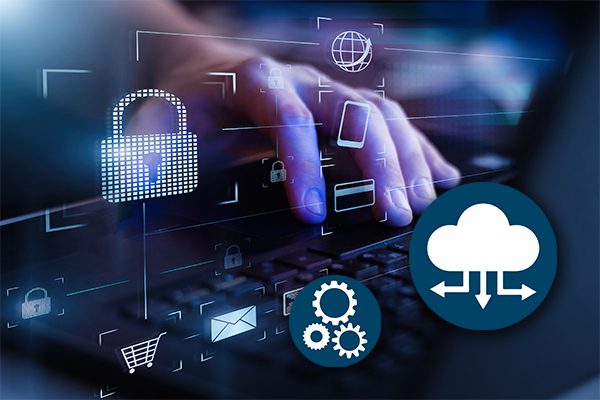 Data privacy, coding, person on laptop.