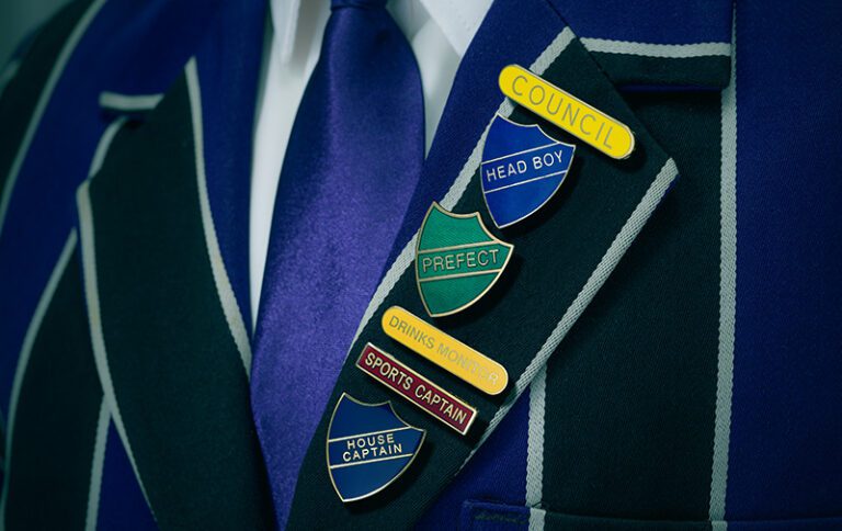 Pins on a suit jacket.