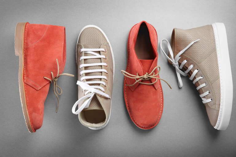 Orange and tan sneakers.