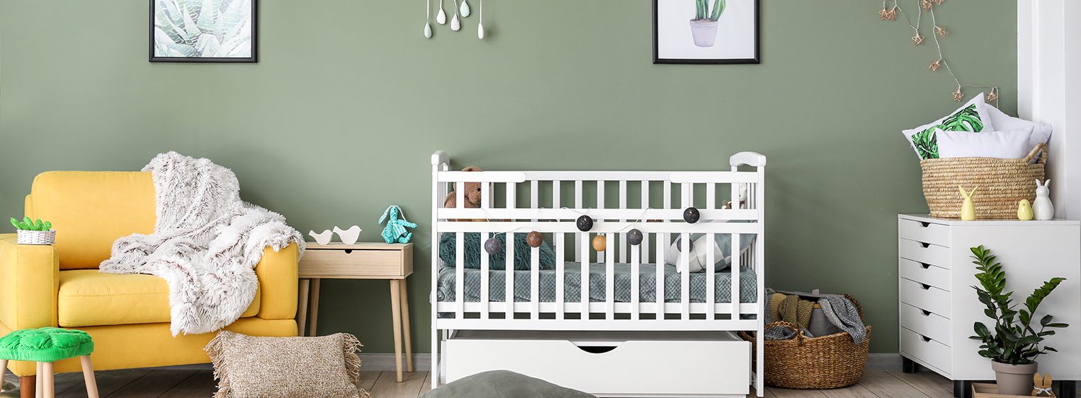 Baby room with crib.