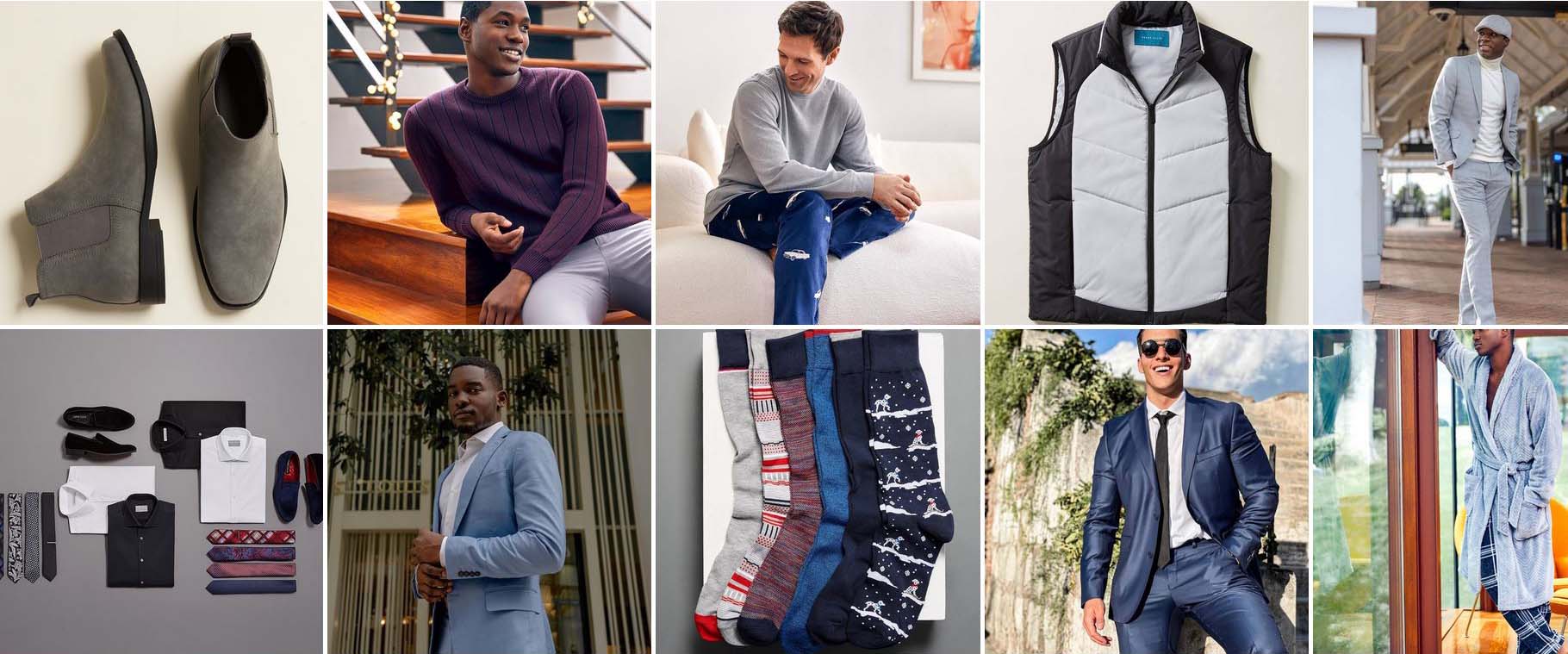Collage of various men's apparel items.