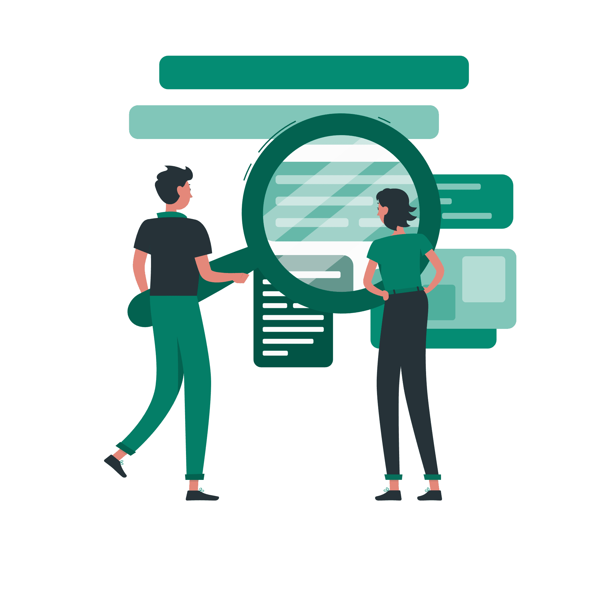Graphic of people with large magnifying glass