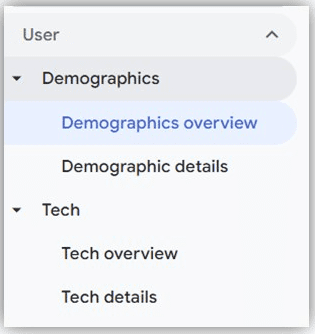 Screenshot of User menu dropdown in Google Analytics 4 (GA4)