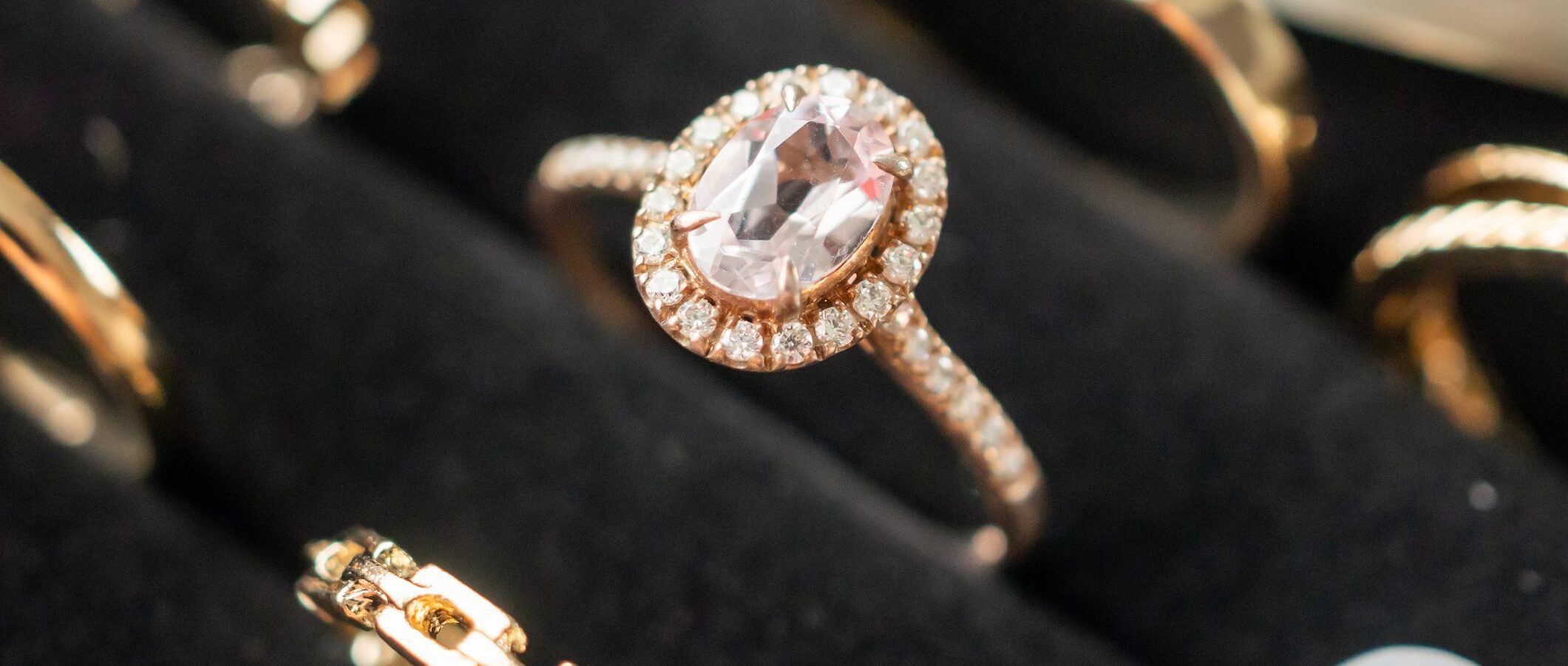 Display case of diamond ring.