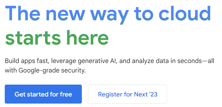 Screenshot of page on Google Cloud website with button that says Get started for free.