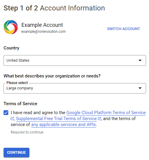 Screenshot of button on Google page that says Continue.