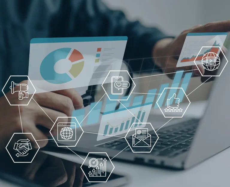 Person on computer with multi channel alerts