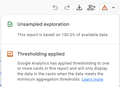 Screenshot of thresholding being applied in regards to GA4 reporting identity.