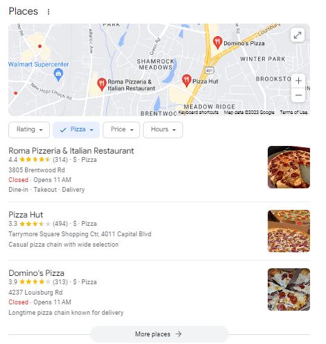 Map rank factors - local pizza.