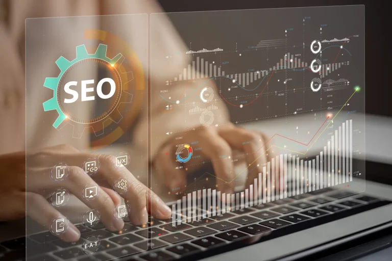 Website admins using SEO tools to get their websites ranked in top search rankings in search engine. Website improvement concept to make search results higher.