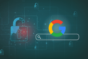 open lock with google logo and search bar