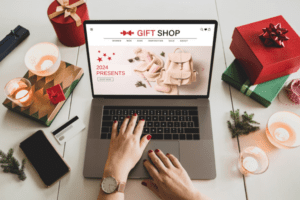 computer featuring 2024 holiday shopping on the screen