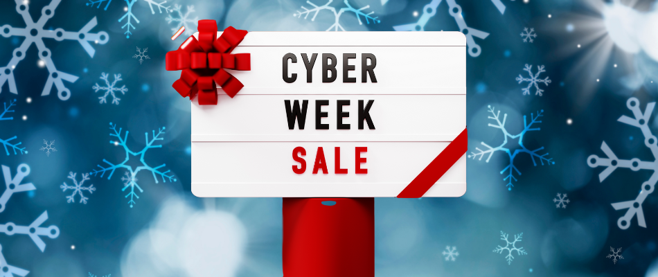 snowy background with Cyber Week 2025 Sale Sign