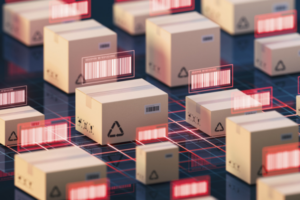 3d rendering of a package with a barcode ID