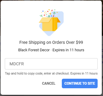 screenshot of Google merchant center free shipping as a promo