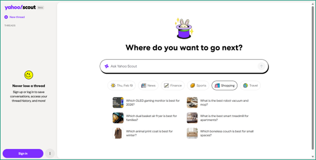 Yahoo Scout homescreen