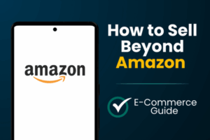 graphics showing amazon logo on a mobile phone and ecommerce guide text
