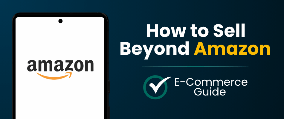 mobile phone mockup featuring amazon logo and ecommerce guide graphic
