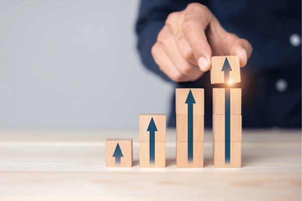 Growth graph and arrows ladder. Business success concept