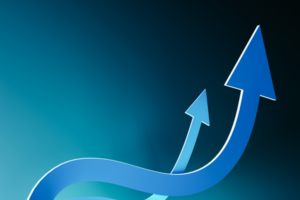 Two Blue Arrows Rising Up Growth Success Concept