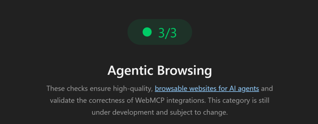 screenshot of lighthouse 13.3  new agentic browsing score