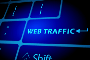 Close up of computer keyboard with Web Traffic printed on one key