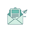 Open envelope with a letter and a paper airplane, representing email marketing