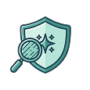 Shield with sparkles under a magnifying glass, representing Brand Search AI brand protection