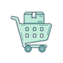 Shopping cart holding a package, representing cart and browse abandonment emails