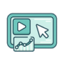 Video ad with a cursor and a rising performance chart, representing performance creative