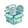 Open shipping box with a receipt and checkmark, representing post-purchase and transactional emails