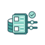 Data feed connected to product listings with adjustment sliders and a checkmark, representing product feed optimization