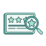 Star rating card under a magnifying glass, representing product review request emails