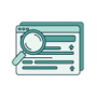 Magnifying glass over a page of ranked search results, representing search engine optimization