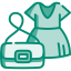 Turquoise icon of purse and dress.