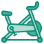 Turquoise graphic icon of stationary bike.